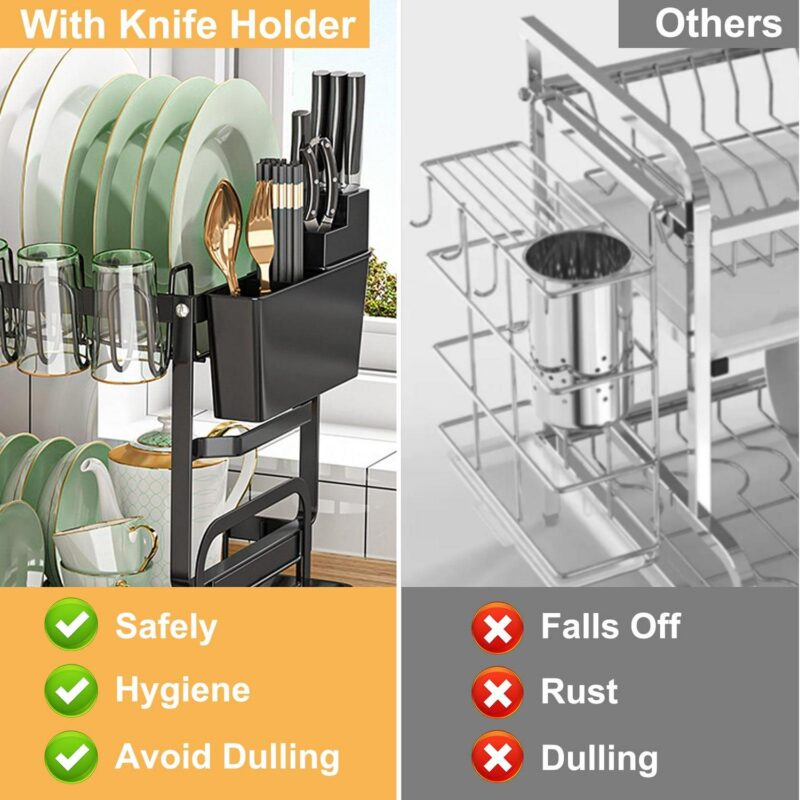Baokaler 2 Tier Dish Drying Rack for Kitchen Counter, Dish Drying Rack with Dish Drainer, Durable Stainless Steel Dish Rack Drain Set with Utensil Holder, Cutting Board Holder - Image 10