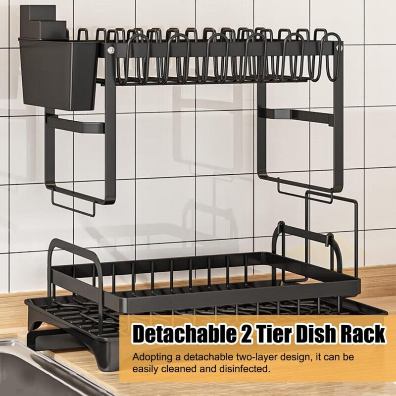 Baokaler 2 Tier Dish Drying Rack for Kitchen Counter, Dish Drying Rack with Dish Drainer, Durable Stainless Steel Dish Rack Drain Set with Utensil Holder, Cutting Board Holder - Image 12