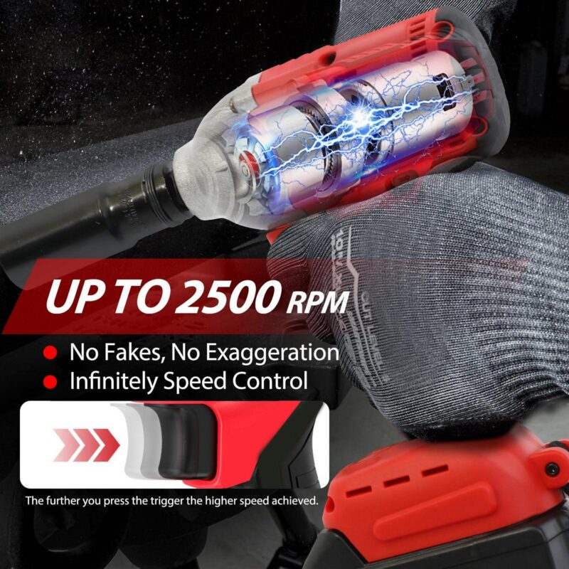 Baokaler Cordless Impact Wrench, Max Torque 740 Ft-lbs Impact Gun 1/2 inch, High Efficiency Brushless Motor with Fast Charger and Battery - Image 8