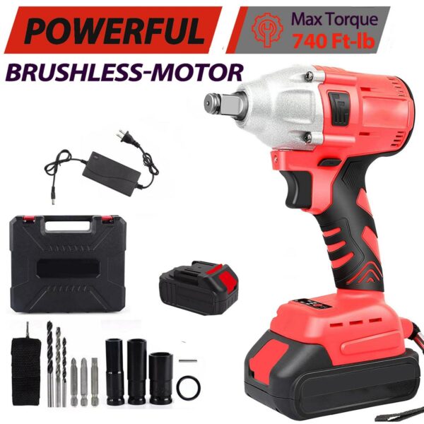 Baokaler Cordless Impact Wrench, Max Torque 740 Ft-lbs Impact Gun 1/2 inch, High Efficiency Brushless Motor with Fast Charger and Battery