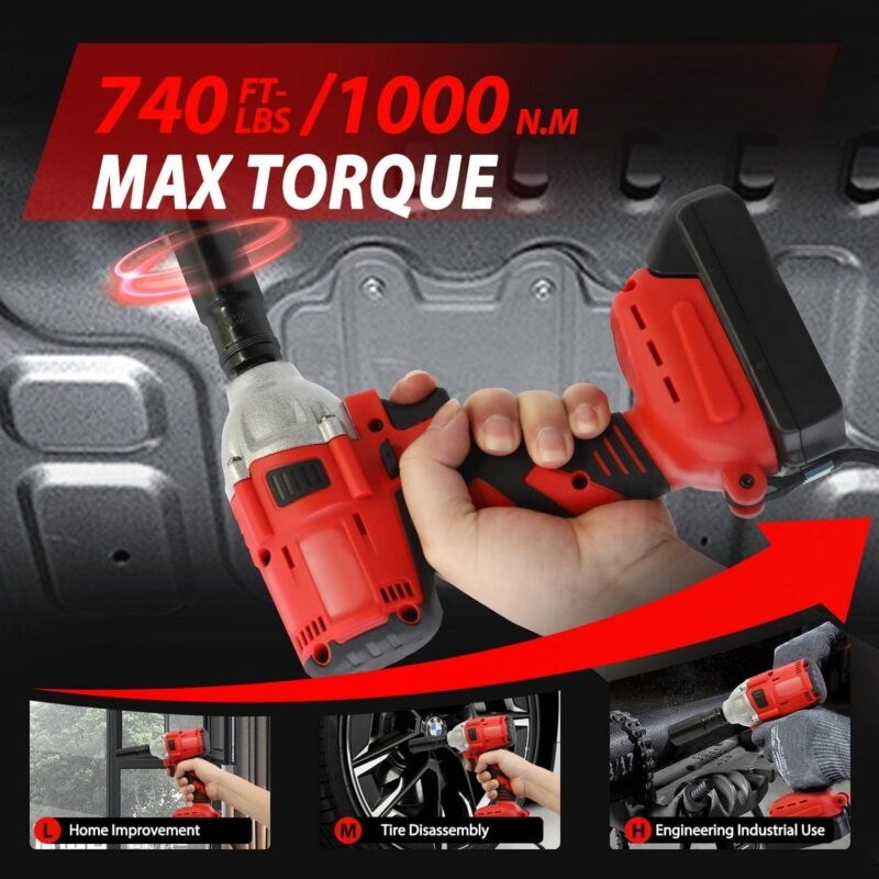 Baokaler Cordless Impact Wrench, Max Torque 740 Ft-lbs Impact Gun 1/2 inch, High Efficiency Brushless Motor with Fast Charger and Battery - Image 2
