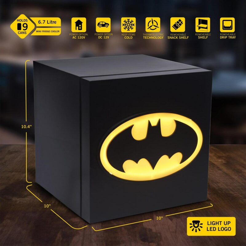 Batman Black Cooler Mini Fridge 6.7L Single Lightup Logo Door 9 Can ACDC - Image 3
