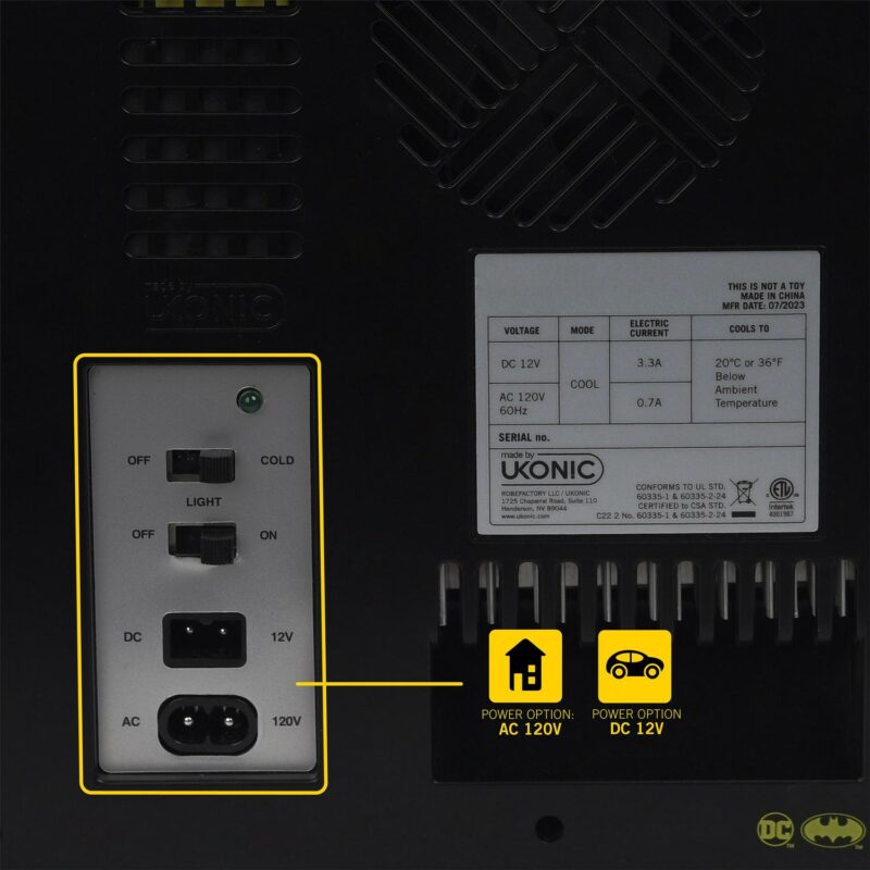 Batman Black Cooler Mini Fridge 6.7L Single Lightup Logo Door 9 Can ACDC - Image 9