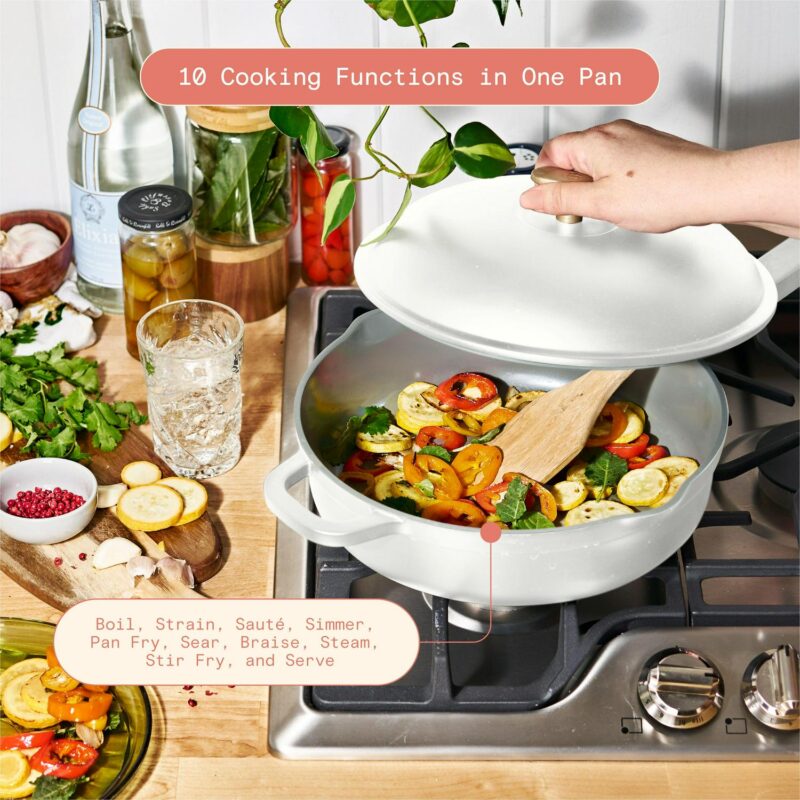 Beautiful All-in-One 4 QT Hero Pan with Steam Insert, 3 Pc Set, White Icing by Drew Barrymore - Image 3