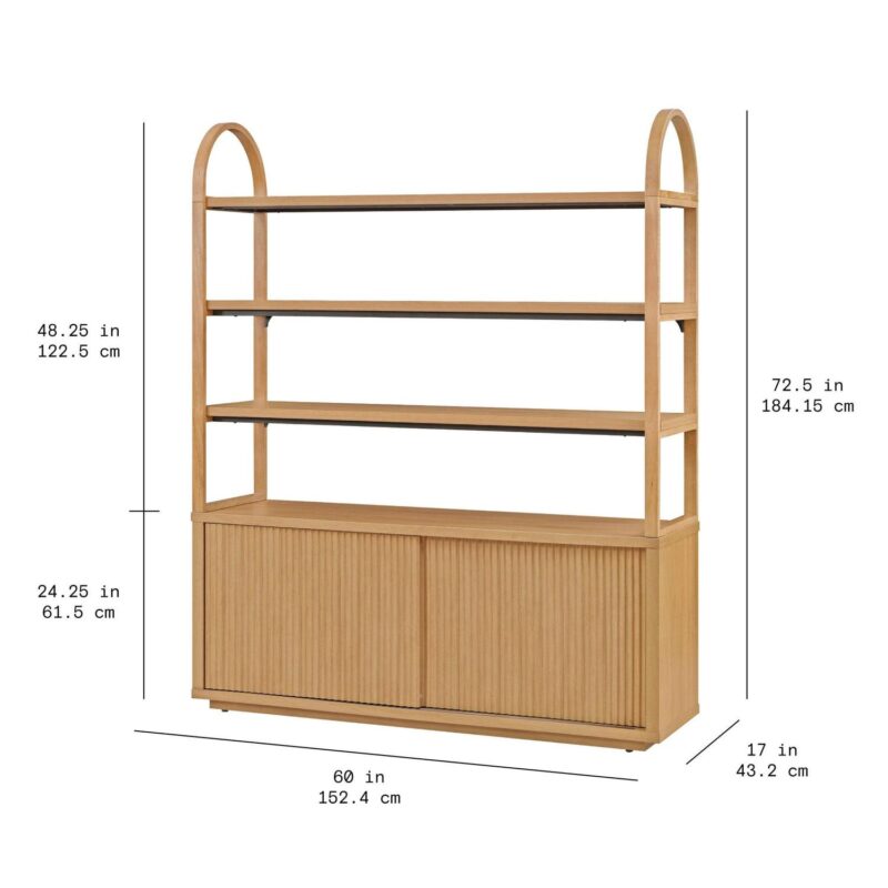 Beautiful Fluted Large Bookcase Entertainment Center for TVa s up to 65a by Drew Barrymore, Warm Honey Finish - Image 4