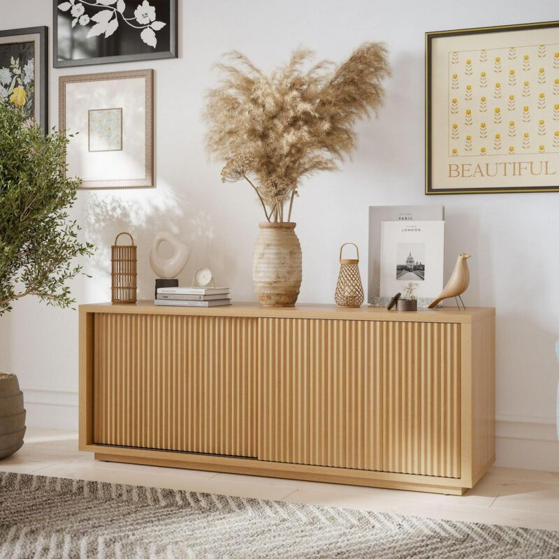Beautiful Fluted TV Stand for TVa s up to 70a by Drew Barrymore, Warm Honey Finish - Image 4