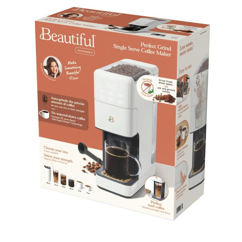 Beautiful Perfect Grinda c Programmable Single Serve Coffee Maker, White Icing by Drew Barrymore - Image 2