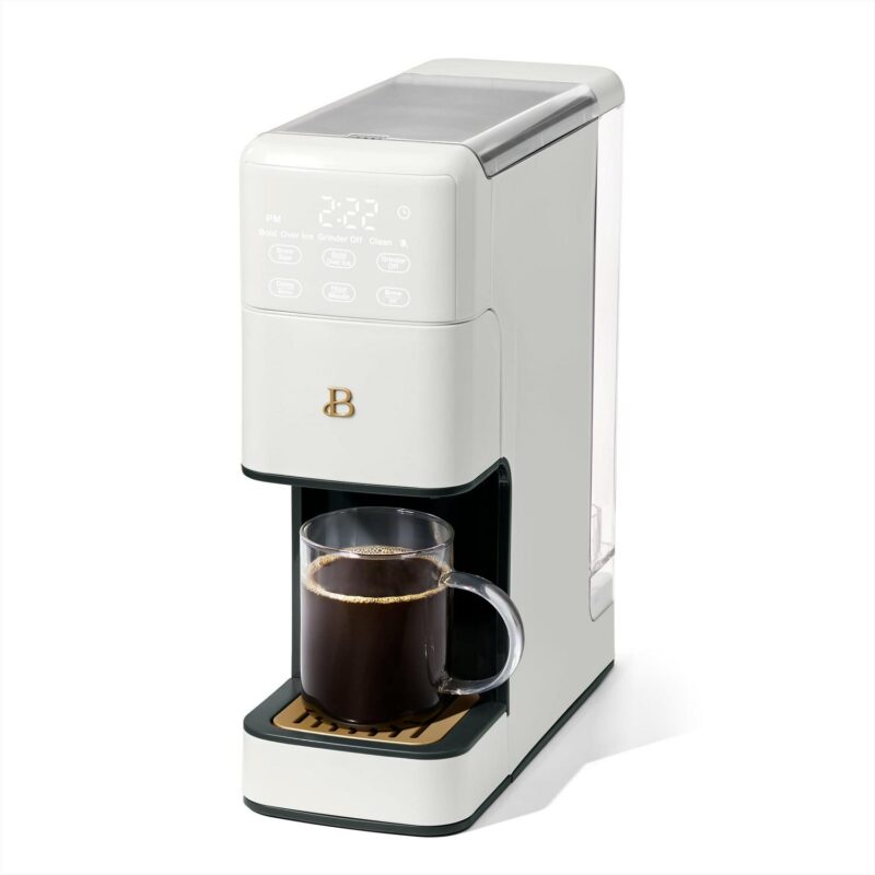 Beautiful Perfect Grinda c Programmable Single Serve Coffee Maker, White Icing by Drew Barrymore