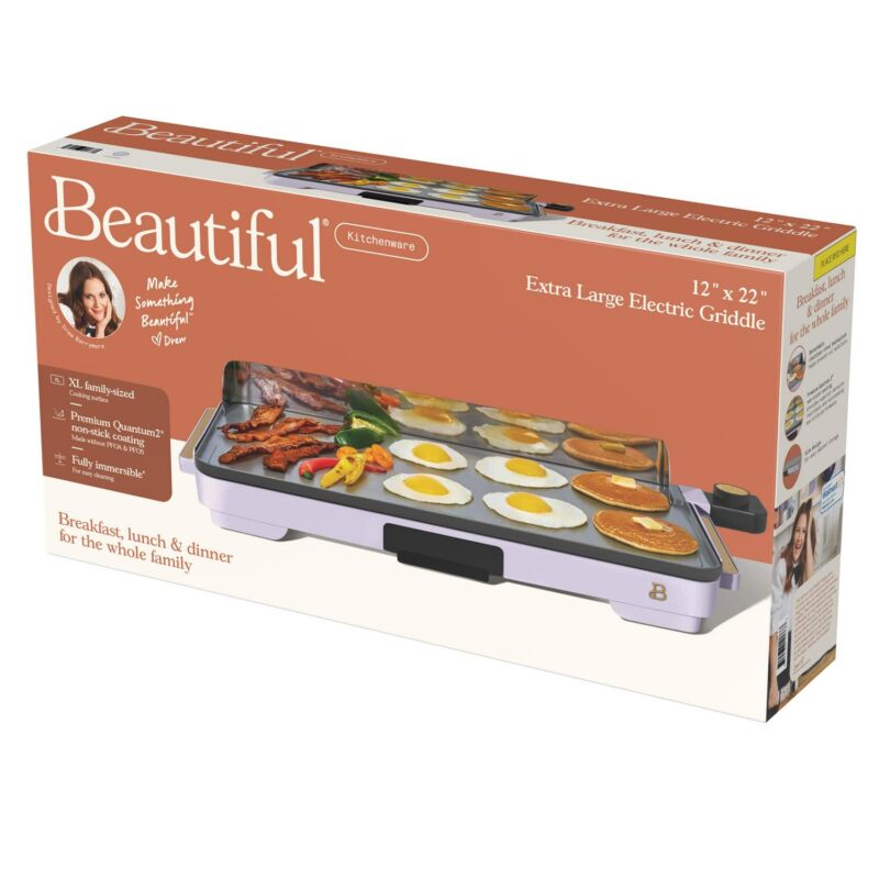 Beautiful XL Electric Griddle 12  x 22 - Non-Stick, Lavender by Drew Barrymore - Image 8