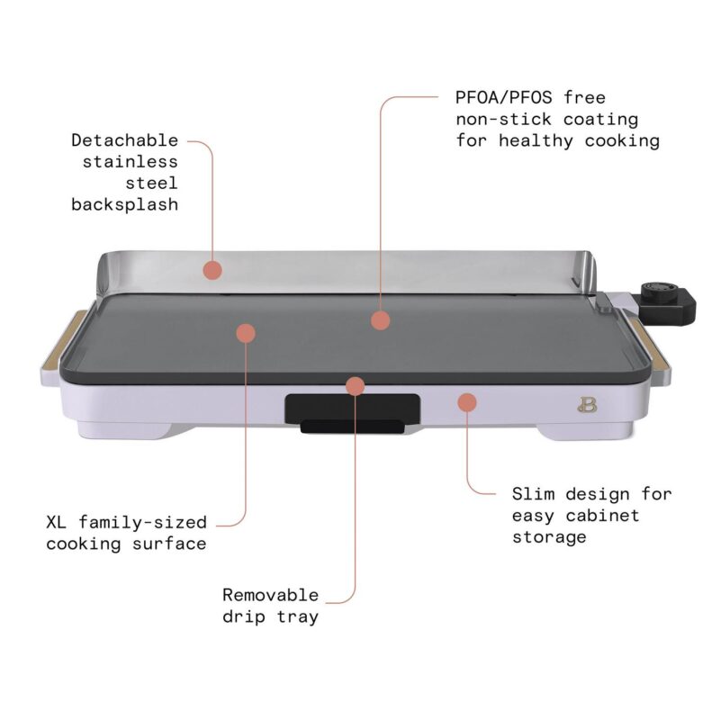Beautiful XL Electric Griddle 12  x 22 - Non-Stick, Lavender by Drew Barrymore - Image 3