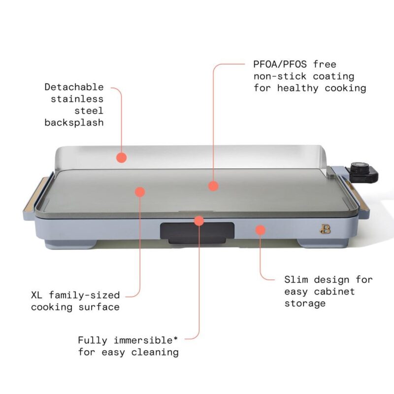 Beautiful XL Electric Griddle 12  x 22 - Non-Stick, Cornflower Blue by Drew Barrymore - Image 3