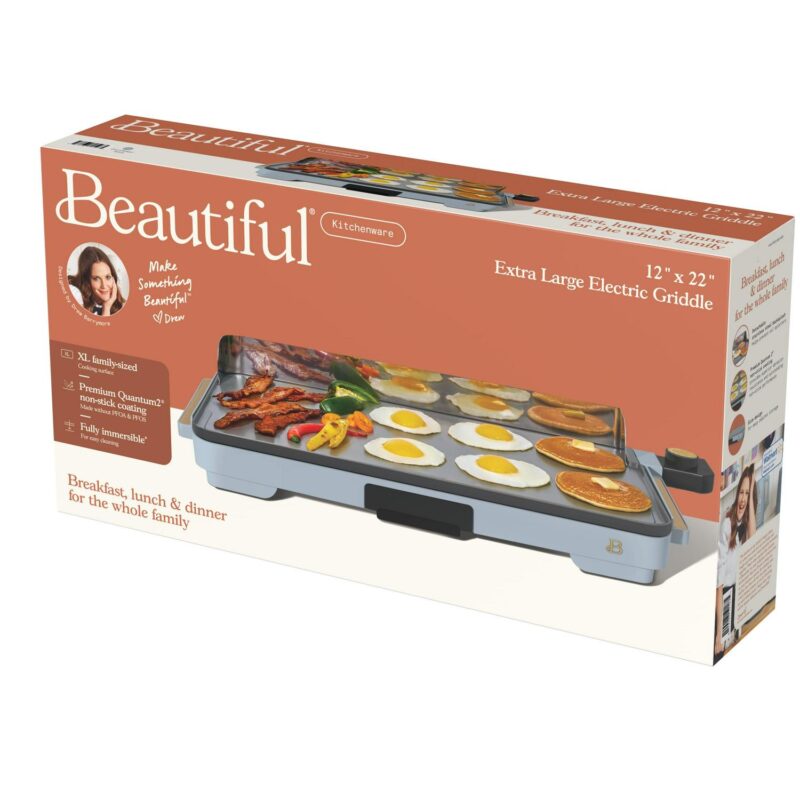 Beautiful XL Electric Griddle 12  x 22 - Non-Stick, Cornflower Blue by Drew Barrymore - Image 13