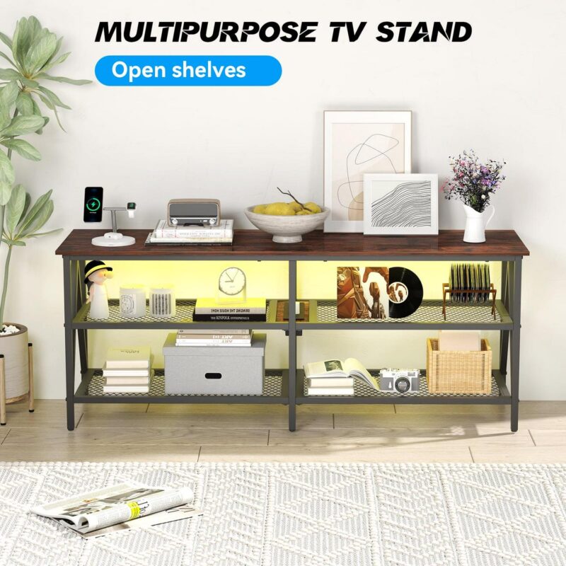 Behost 55 inch TV Stand for 65 inch TV, TV Cabinet with 20 Colors LED Lights for Living Room, Brown - Image 9