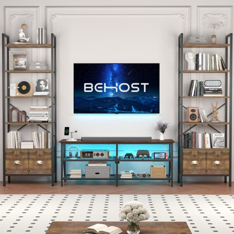 Behost 55 inch TV Stand for 65 inch TV, TV Cabinet with 20 Colors LED Lights for Living Room, Brown - Image 7