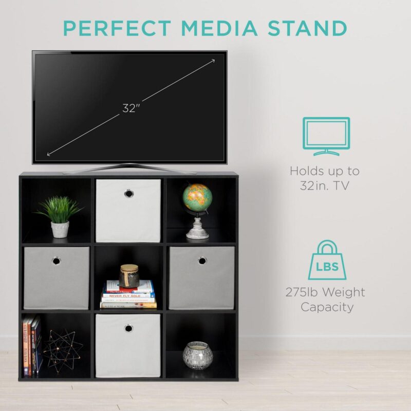 Best Choice Products 9-Cube Bookshelf, 11in Display Storage Compartment Organizer w/ 3 Removable Back Panels - Black - Image 4