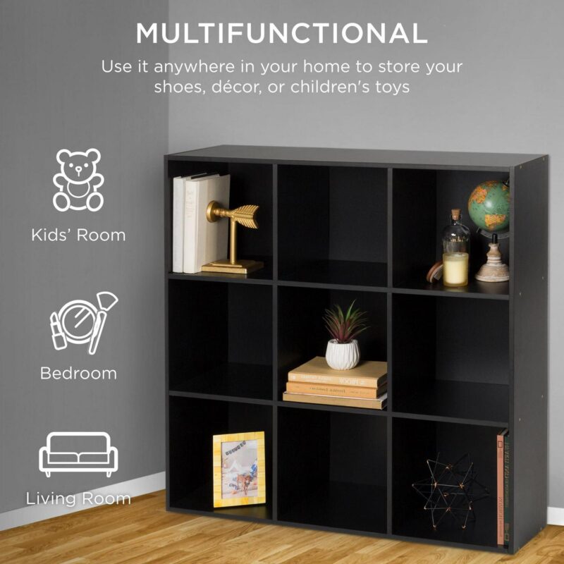 Best Choice Products 9-Cube Bookshelf, 11in Display Storage Compartment Organizer w/ 3 Removable Back Panels - Black - Image 3