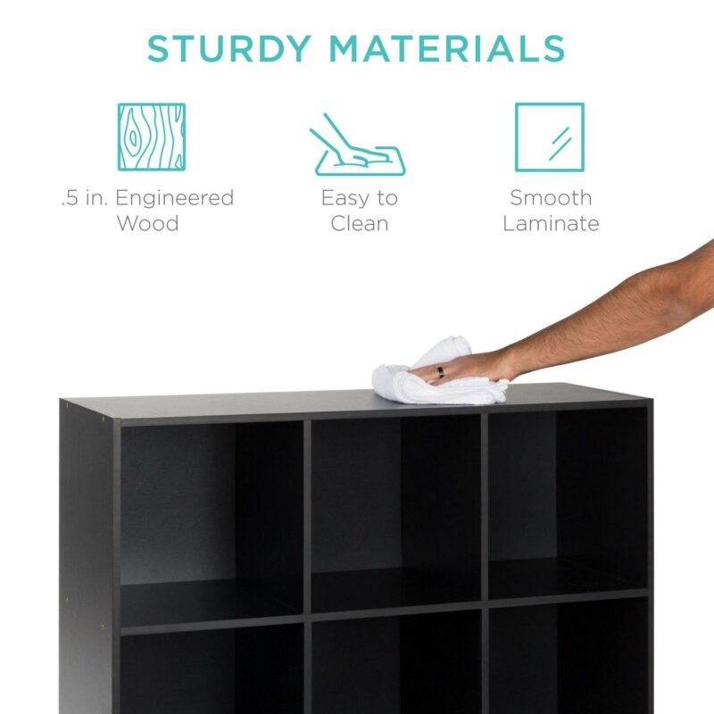 Best Choice Products 9-Cube Bookshelf, 11in Display Storage Compartment Organizer w/ 3 Removable Back Panels - Black - Image 5