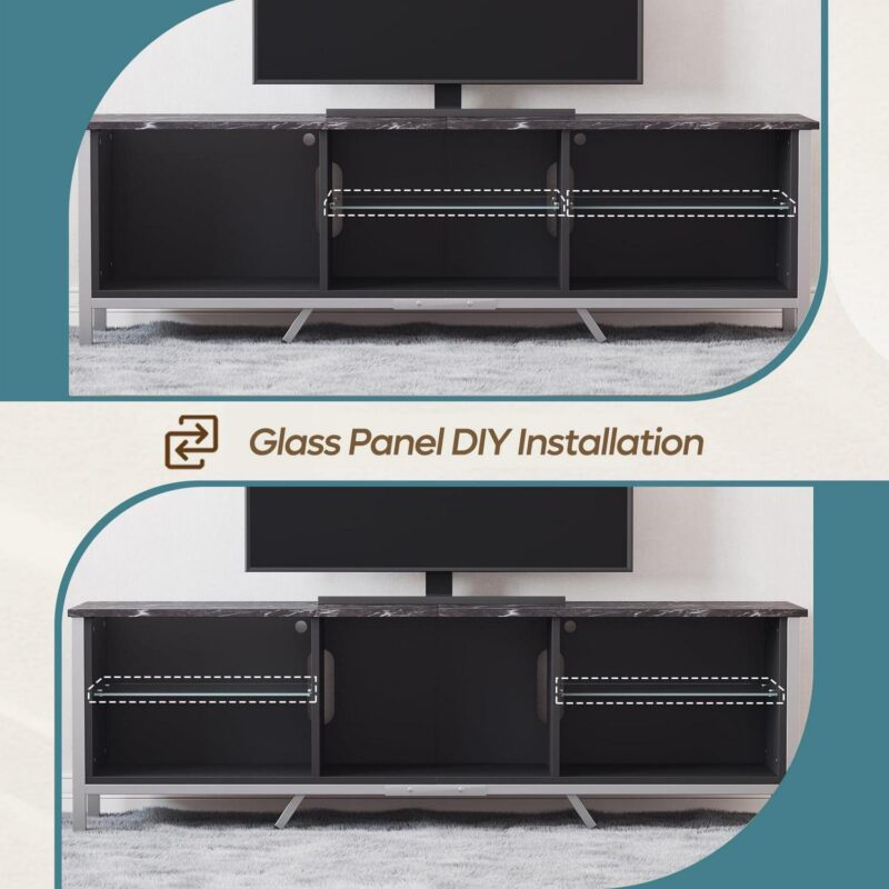 Bestier 70  TV Stand for TVs up to 80  with LED Lights Modern Gaming Entertainment Center, Black Marble - Image 6