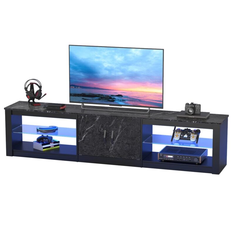 Bestier 80  TV Stand for TVs up to 85  with LED Lights Entertainment Center for Living Room in Black Marble - Image 8