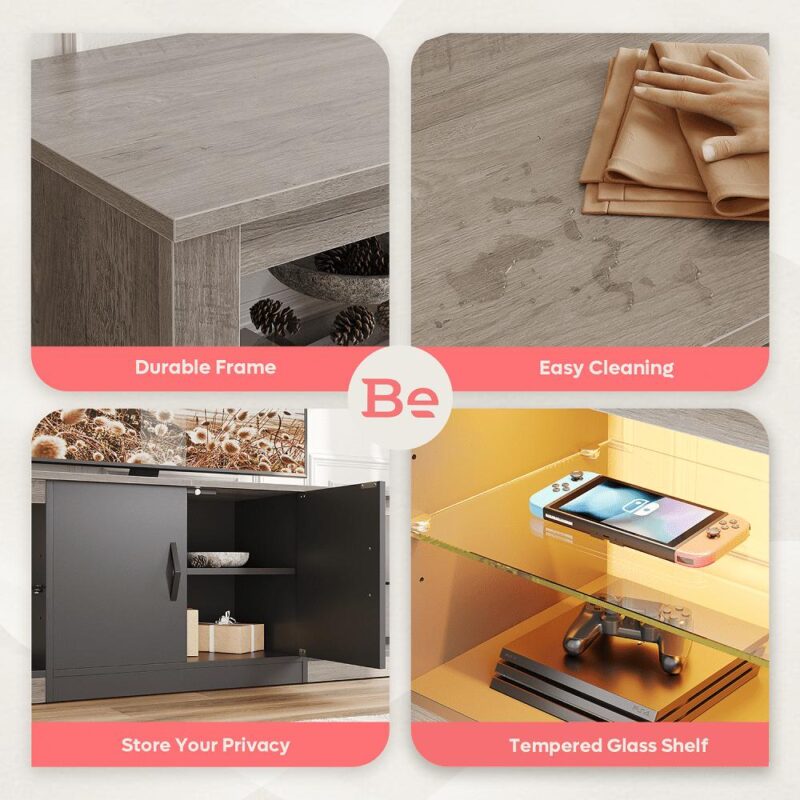 Bestier LED TV Stand for TVs up to 75  Entertainment Center for Living Room Wash Grey - Image 8