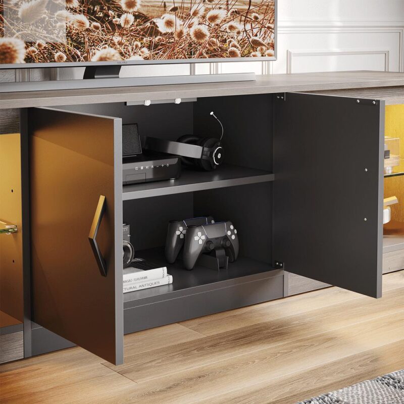 Bestier LED TV Stand for TVs up to 75  Entertainment Center for Living Room Wash Grey - Image 3
