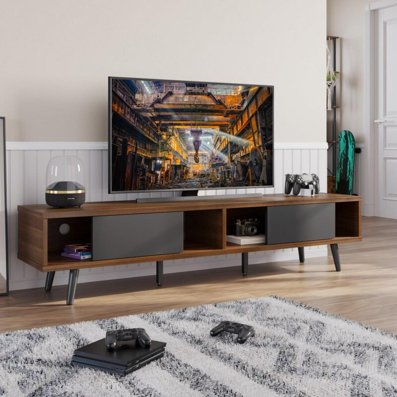 Bestier Mid Century Modern TV Stand for TVs up to 75  with Storage Entertainment Center in Walnut - Image 6