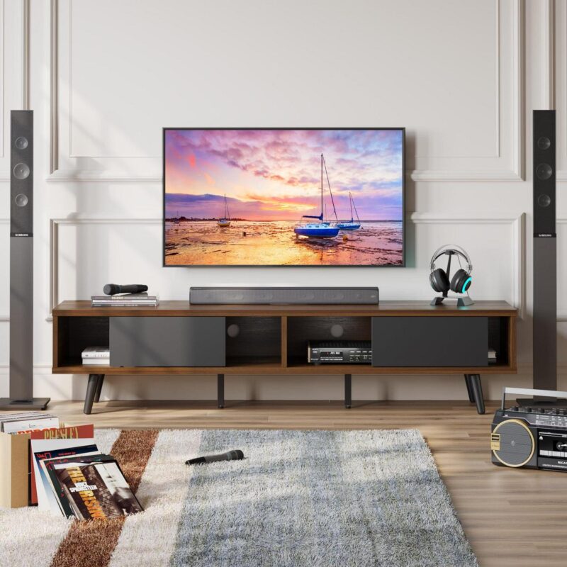 Bestier Mid Century Modern TV Stand for TVs up to 75  with Storage Entertainment Center in Walnut - Image 3