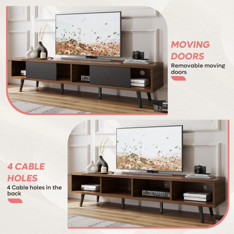 Bestier Mid Century Modern TV Stand for TVs up to 75  with Storage Entertainment Center in Walnut - Image 9