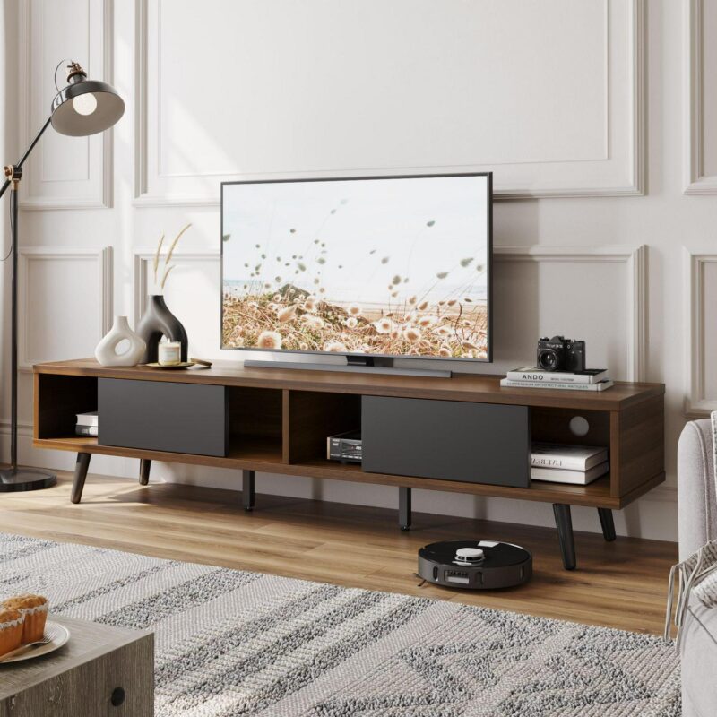 Bestier Mid Century Modern TV Stand for TVs up to 75  with Storage Entertainment Center in Walnut - Image 7