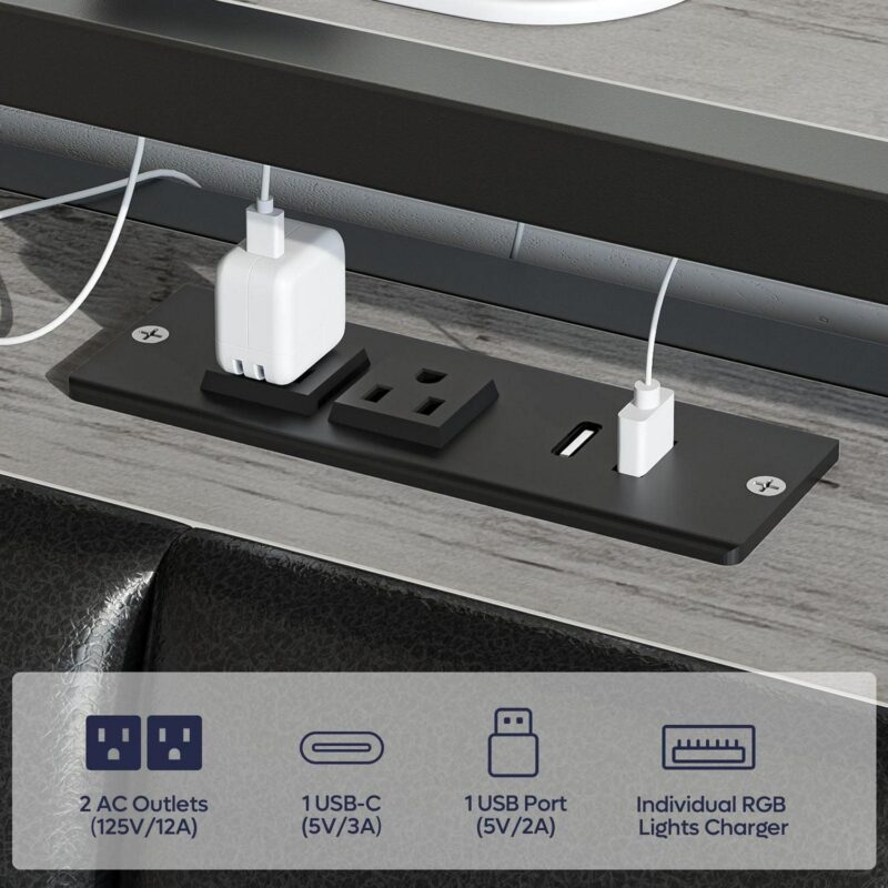 Bestier Queen Size Platform Bed Frame with PU Leather Storage Headboard, Led Lights Charging Station, 2 Dust-proof Drawers, Black - Image 5
