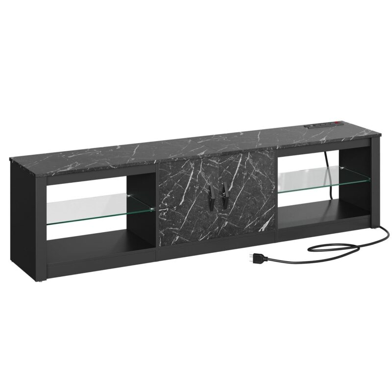 Bestier TV Stand for TVs up to 75  with LED Lights and Power Outlet, Entertainment Center with Storage Cabinet, Black Marble - Image 6