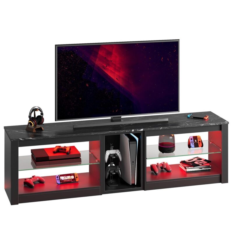 Bestier TV Stand for TVs up to 70  with LED Light, Entertainment Center for PS5 with Shelves, Black Marble - Image 8