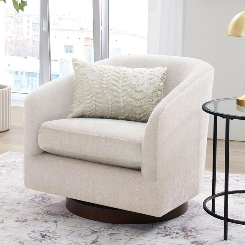 Better Homes and Gardens Bradford Wooden Base Modern Swivel Chair, Linen - Image 2