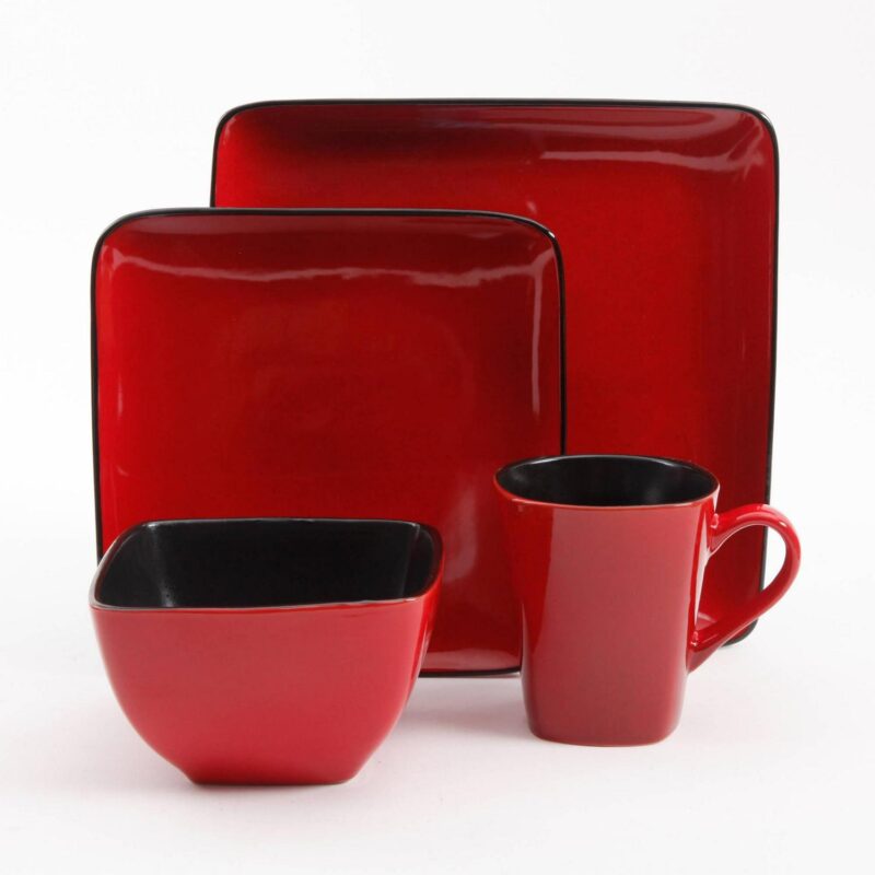 Better Homes and Gardens Rave Square Dinnerware, Red, Set Of 16 - Image 6