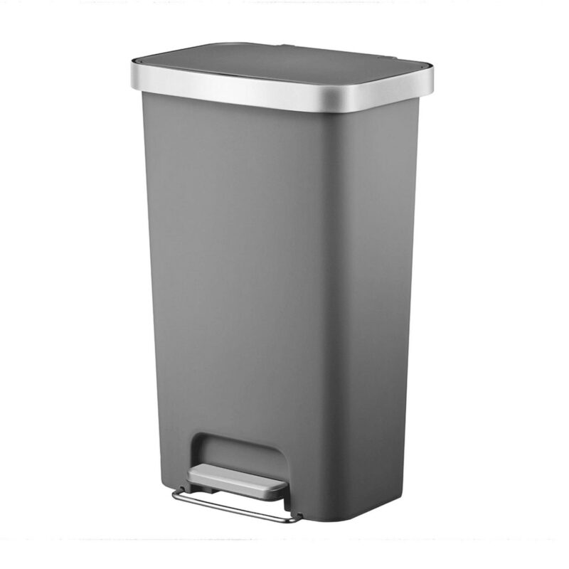 Better Homes and Gardens 11.9 Gallon Trash Can, Plastic Step-On Kitchen Trash Can, Gray