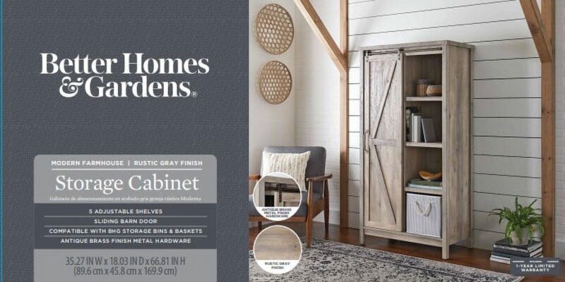 Better Homes and Gardens 66  Modern Farmhouse Bookcase Storage Cabinet, Rustic Gray Finish - Image 9