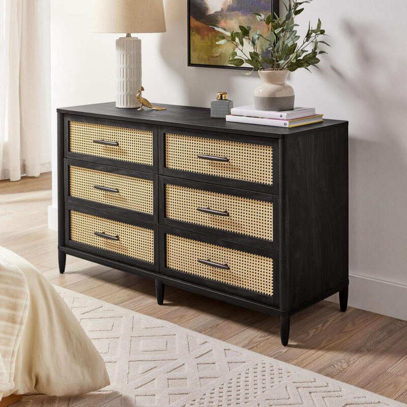 Better Homes and Gardens Springwood Caning 6-Drawer Dresser, Charcoal Finish - Image 4