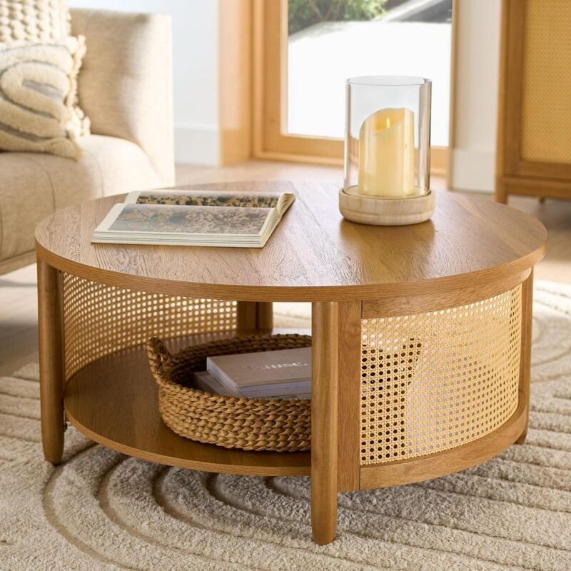 Better Homes and Gardens Springwood Caning Coffee Table, Light Honey Finish
