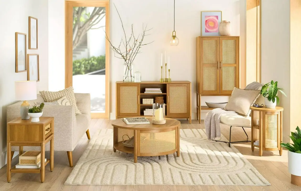 Better Homes and Gardens Springwood Cane TV Stand for TV's up to 65 , Light Honey Finish - Image 4