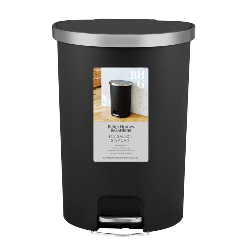 Better Homes and Gardens 14.5 Gallon Trash Can, Plastic Step On Kitchen Trash Can, Black - Image 6