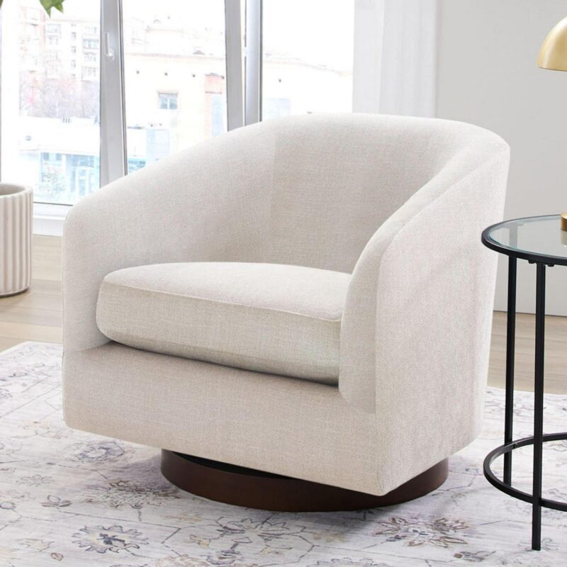 Better Homes and Gardens Bradford Wooden Base Modern Swivel Chair, Linen
