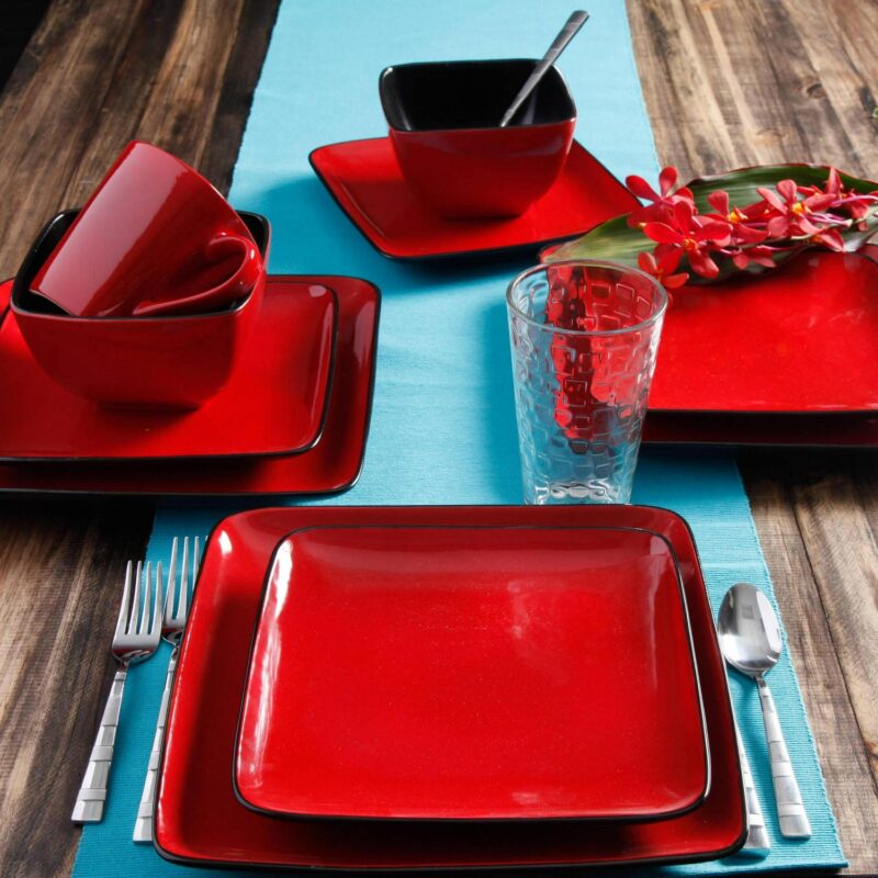 Better Homes and Gardens Rave Square Dinnerware, Red, Set Of 16 - Image 4
