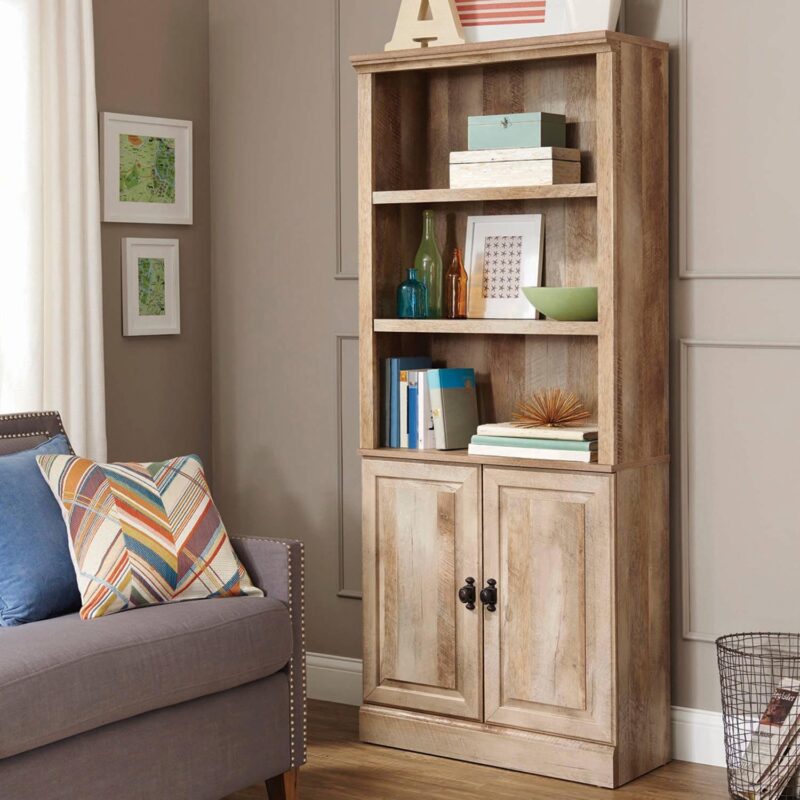 Better Homes and Gardens 71  Crossmill 5 Shelf Bookcase with Doors, Weathered Wood Finish