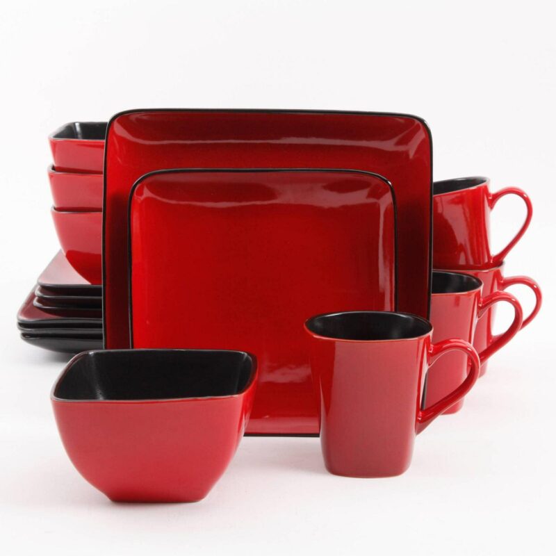 Better Homes and Gardens Rave Square Dinnerware, Red, Set Of 16