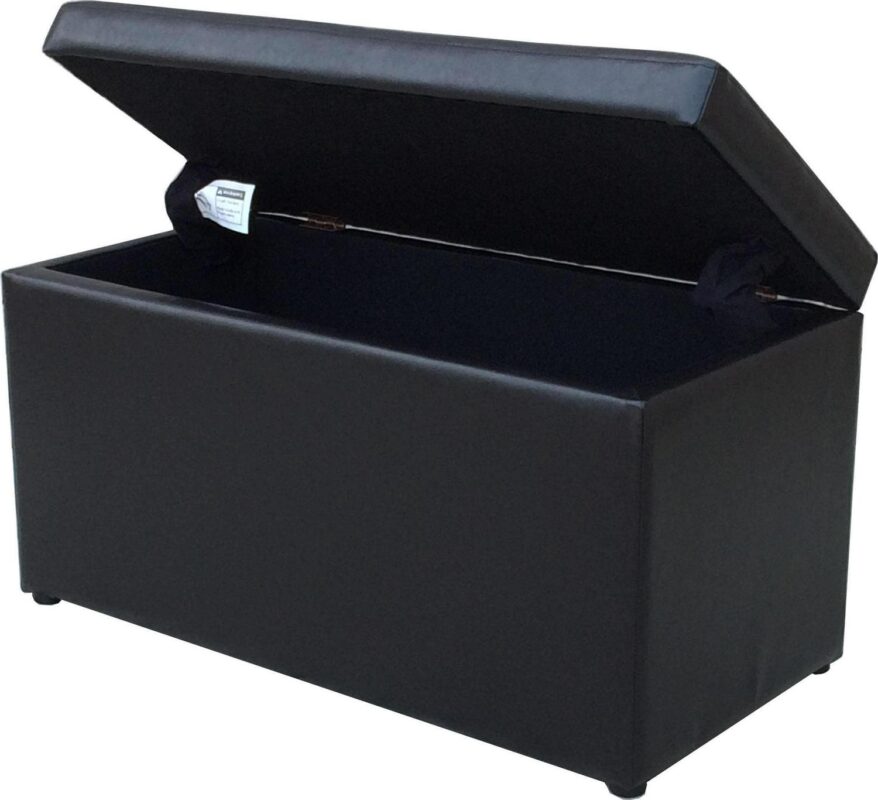 Better Homes and Gardens 30  Hinged Storage Ottoman, Black Faux Leather - Image 4