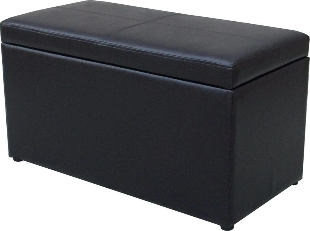Better Homes and Gardens 30  Hinged Storage Ottoman, Black Faux Leather - Image 3