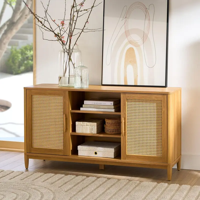 Better Homes and Gardens Springwood Cane TV Stand for TV's up to 65 , Light Honey Finish - Image 3