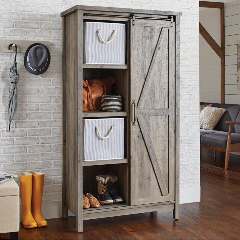 Better Homes and Gardens 66  Modern Farmhouse Bookcase Storage Cabinet, Rustic Gray Finish - Image 2