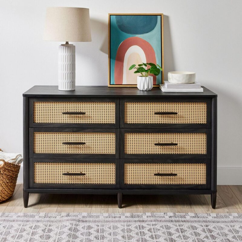 Better Homes and Gardens Springwood Caning 6-Drawer Dresser, Charcoal Finish