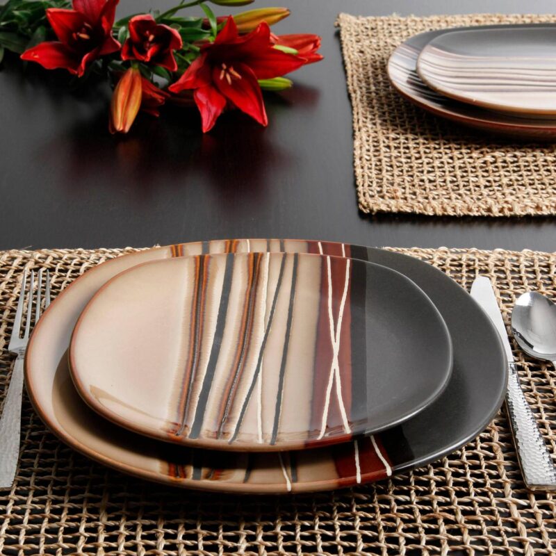 Better Homes and Gardens Bazaar Dinnerware, Brown, Set of 16 - Image 2